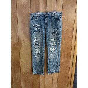 Brooklyn Xpress Mens Distressed Acid Wash Straight Leg Jeans 40x32 Blue Denim
